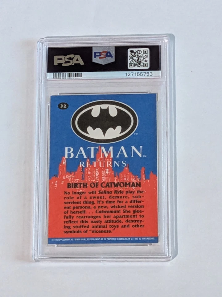1992 Topps BATMAN RETURNS #32 BIRTH OF CATWOMAN Michelle Pfeiffer PSA 9 Pop 2 - Image 2 of 4