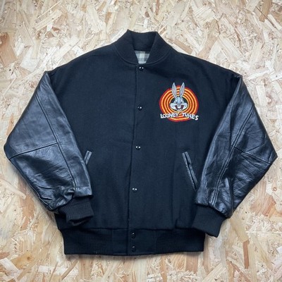 Vintage 1990s Looney Tunes Wool Leather Jacket Foghorn Leghorn Varsity Small