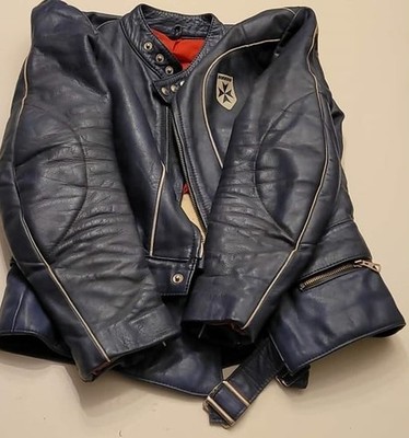 HARRO Vintage 80s Leather Motorcycle JACKET & PANTS Blue • Size S