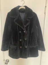 VTG Sears Black Faux Fur Coat Women s Size 12 Button Up Pockets Lined MOD GoGo