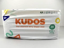 Kudos Diapers Size 1 35 Count Natural Cotton Hypoallergenic 7-12 LBS USA NEW