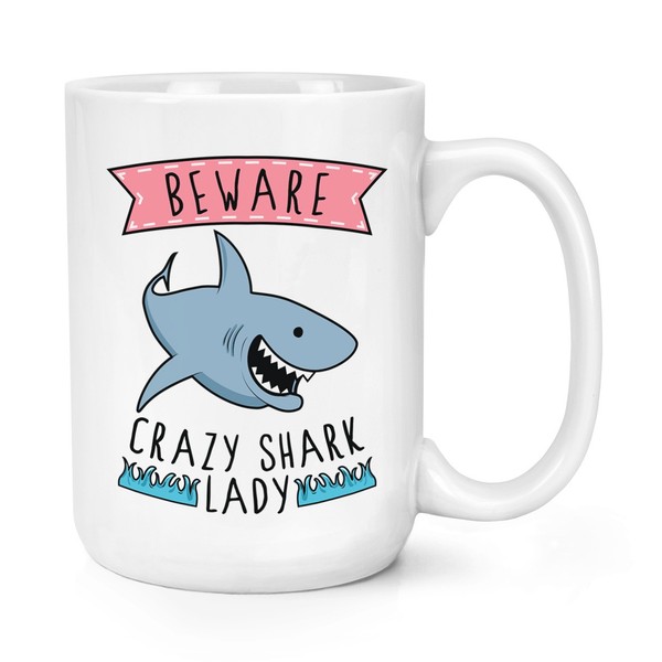 Beware VerrüCkte Shark Damen 426Ml Groß Becher Tasse - Lustig Tiere Groß-image