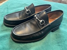 Gucci 016343 Men's Black Leather Horsebit loafers Size US 9