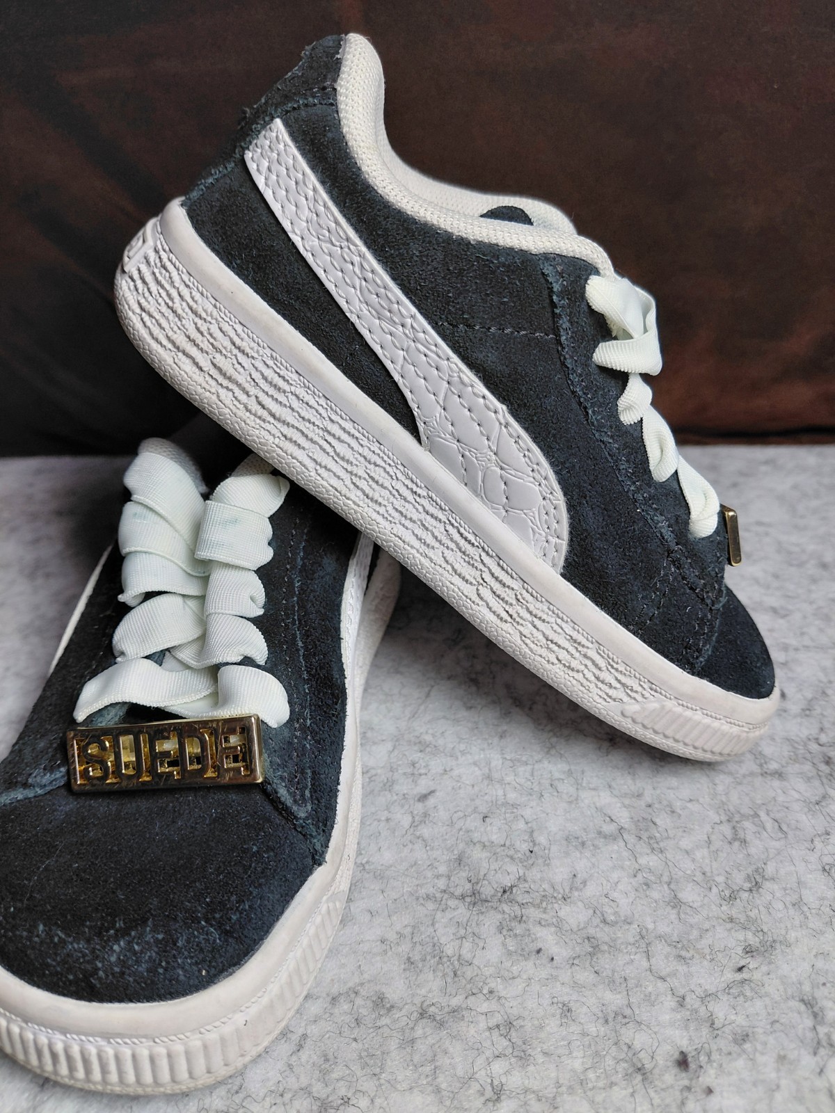 Toddler Puma Shoes 6C Gold Logo Classic Black & White thumbnail 5