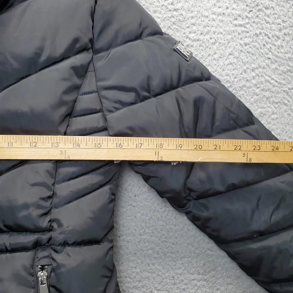 Chaqueta DKNY Puffer Down Niñas L Negra Acolchada Forrada de Vellón Cremallera Completa Exterior Usada en Excelente Condición Foto 4 de 4
