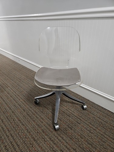 1960s Mid Century Modern Clear Lucite Aluminum Base Rolling Swivel Desk Chair