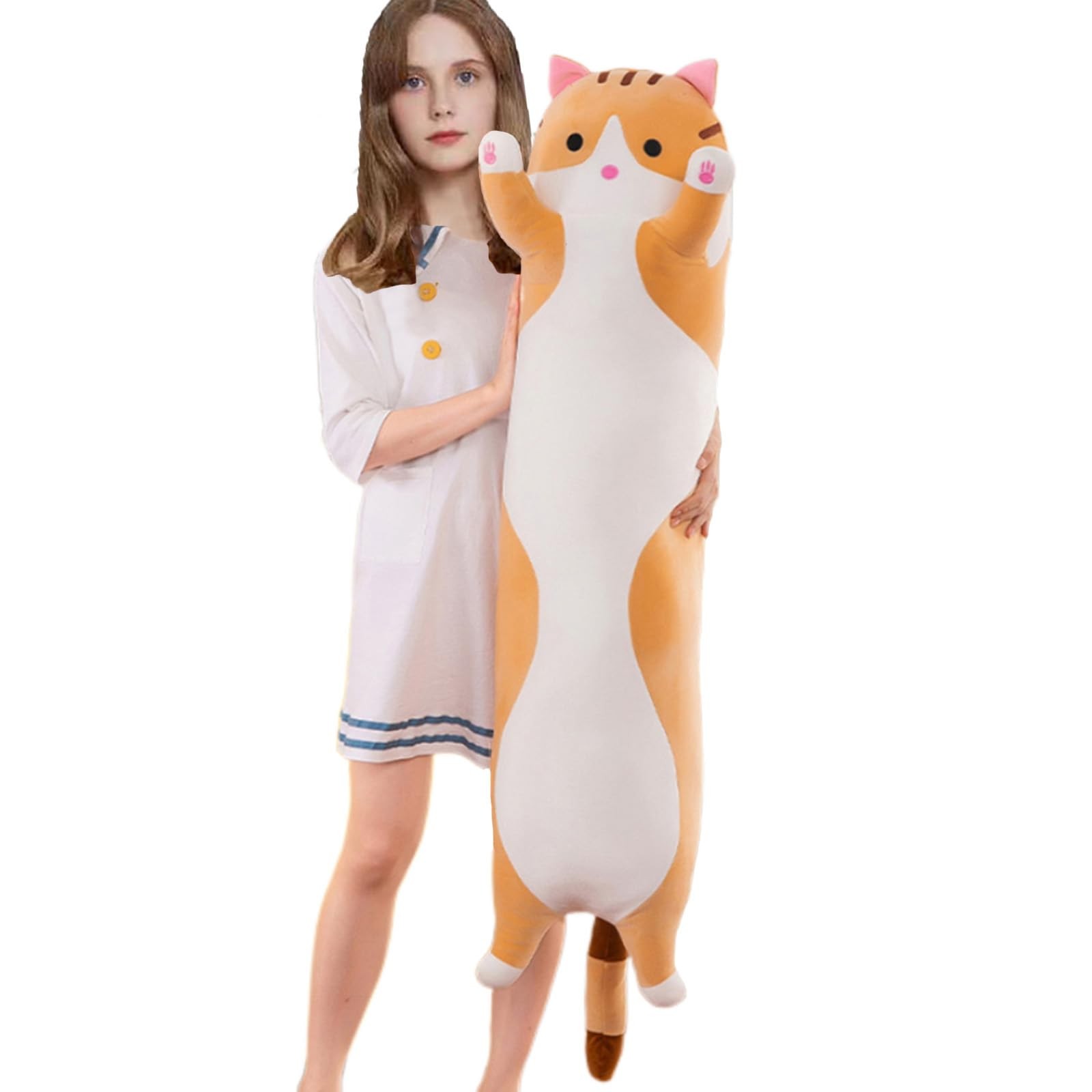 Peluche chat longue 90cm coussin de corps ergonomique et ultra doux pour le sommeil