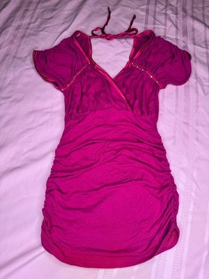 2B BEBE Y2k Women s Clubbing Blouse Cinched Raspberry Pink Studded Size XS
