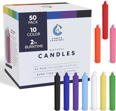 Candle Charisma 50 Multi-Colored Spell Candles - 4'' Unscented Paraffin Chime Can