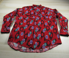 Vintage Wrangler Shirt Mens 16.5 34 Large Red Aztec Band Button Down Cowboy Cut