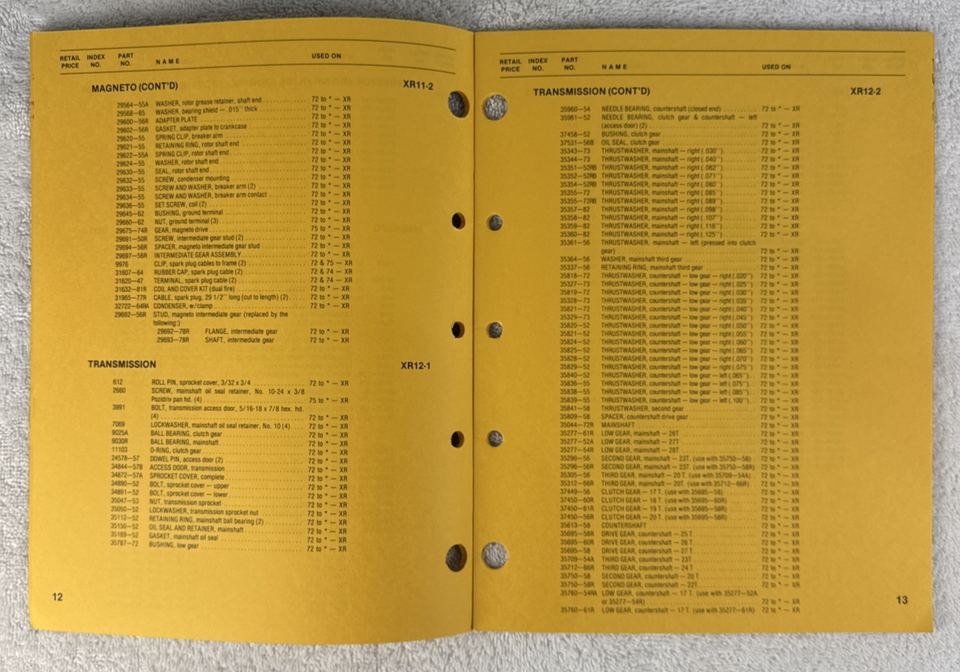 HARLEY DAVIDSON 1972 1975 1977 1980 PARTS CATALOG XR-750 99442-72RE | eBay