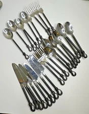 Gourmet Settings Twist Stainless Steel Flatware Mod Brutalist 28 pc set