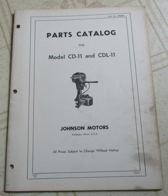 1954 Johnson 5 1/2 HP CD-11 CDL-11  Outboard Parts Catalog Manual Original