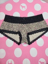 VTG VS PINK Lace Trim Low Rise Boyshort Panty Size Sm Leopard