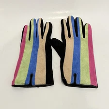 Vintage 90s Cejon Accessories Striped Color block Rainbow Suede Leather Gloves