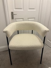 Cream / Ecru Boucle Fabric Black Metal Curved Armchair