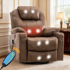 Recliner Chair with Massage & Heat, 360° Manual Swivel Recliner for Living Room