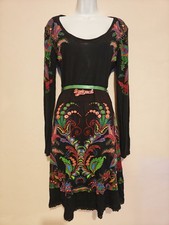 Desigual Women's Floral Bohemian Paisley Whimsical Jersey Dress Size M