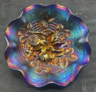VINTAGE CARNIVAL NORTHWOOD  BLUE ROSE SHOW RUFFLED BOWL “ELECTRIC HIGH LIGHTS”