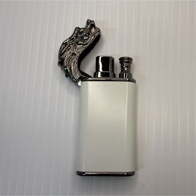 Double Flame Lighter Dragon Head Glow in the Dark Metal White silver  B - 12
