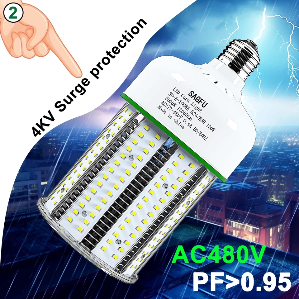 480V led Corn Light Bulb 100W, led Corn Bulb 5000K Daylight White Lamp,1000W ... - Image 3 of 4