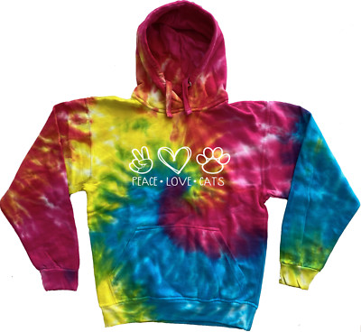 Peace Love Cats Tie Dye Hoodie Sweatshirt Tie Dyed Colorful Cat Lover Gifts