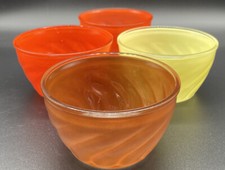 4 Anderson Erickson Dairy Cottage Cheese Glass Swirl Bowls Iowa Yellow Brown Red 4 Anderson Erickson Dairy Cottage Cheese Glass Swirl Bowls Iowa Yellow Brown Red
