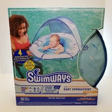 Swimways Elite Baby Spring Float w/ Canopy Packable Pool 9-24 Months Float  New.