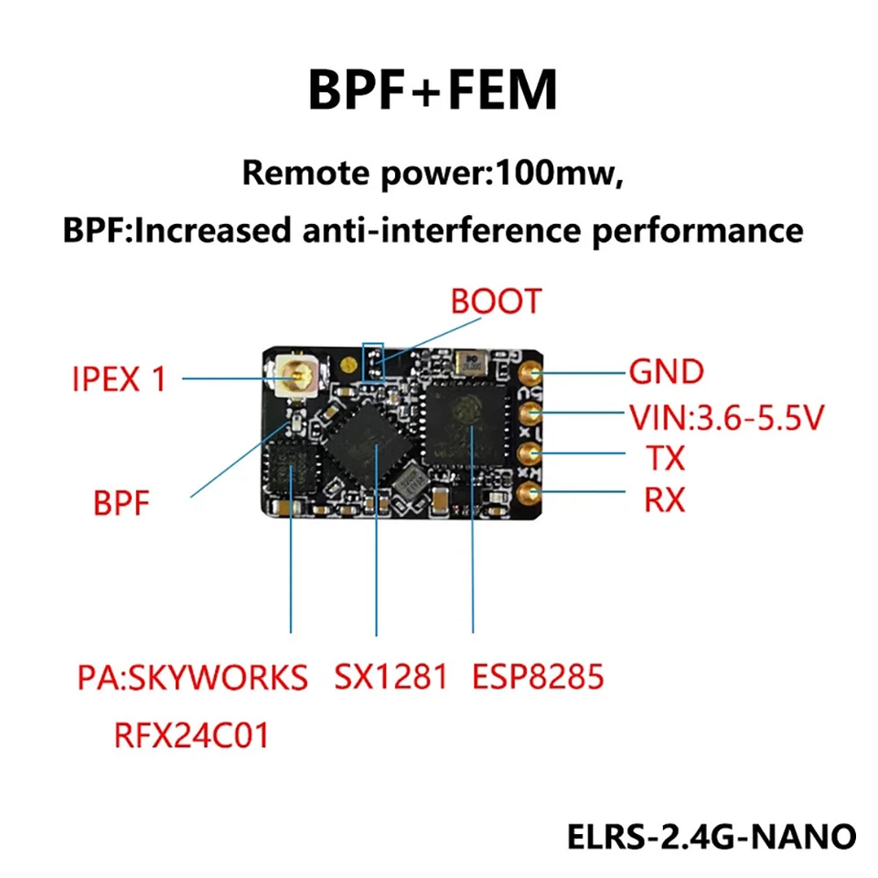 2,4GHz/915MHz ELRS Nano ELRS Empfänger mit T-Antenne für RC FPV Racing Drohne - Bild 3 von 4