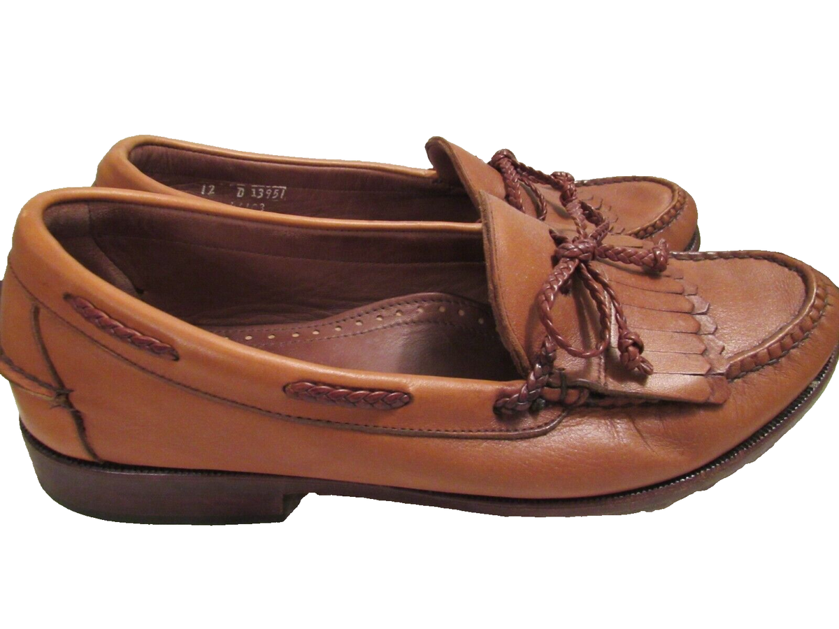 Allen Edmonds Everson Tan Leather Loafers Kiltie Bow Men