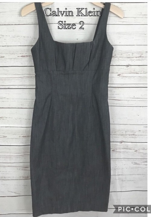 CALVIN KLEIN Solid Gray Pleated Front Square Neck… - image 1