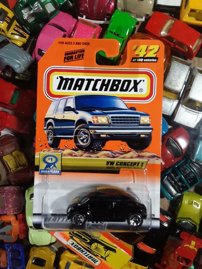 1999 Matchbox #42 BLACK W/ RACING STRIPE VW Beetle Concept 1
