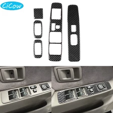 5Pcs Real Carbon Fiber Window Lift Switch Panel Cover For Toyota Tacoma 2001-04