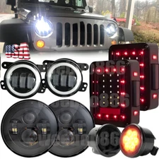 8pc Light for Jeep JK 7" Headlight Fog Turn Signal Tail Lamp DOT Black Combo Kit