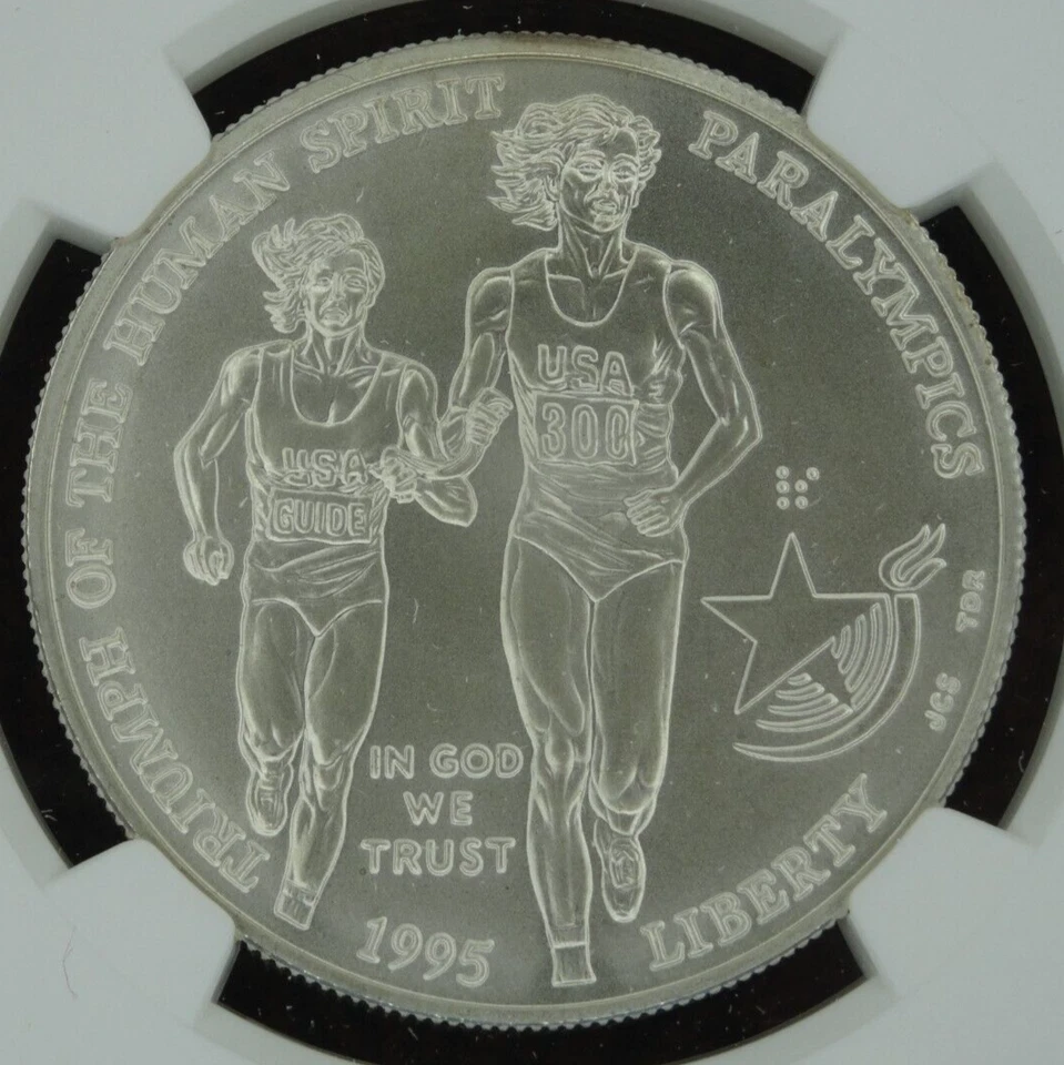 1995-D Paralympic Blind Runner Unc Silver Dollar NGC MS 70 Commemorative $1 - Image 3 of 4
