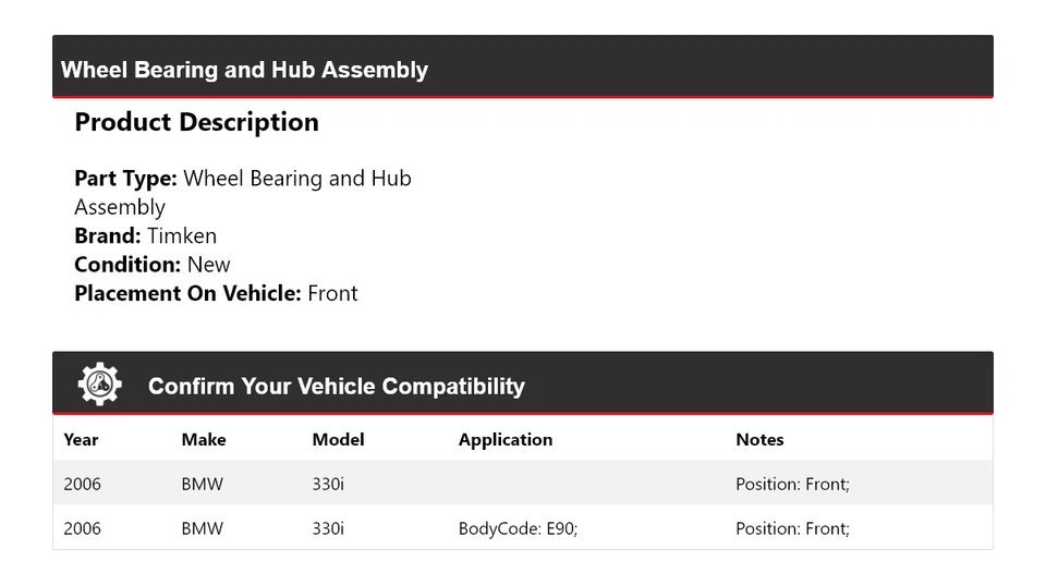 Conjunto de cojinete de rueda y buje delantero Timken para BMW 330i 2006 Foto 2 de 4