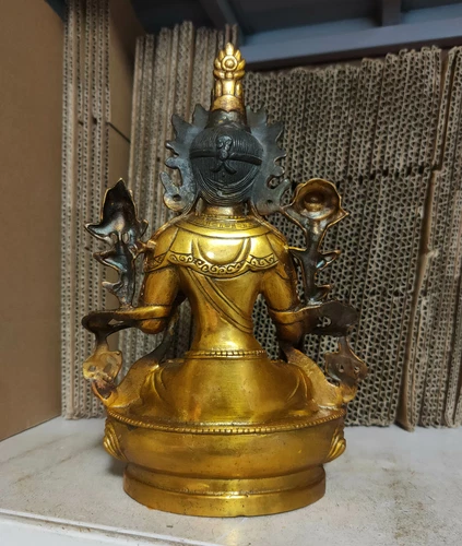 Antique Old Vajra Tibet Bronze copper/Gilt Buddha White Tara Statues Mascot - Picture 2 of 7