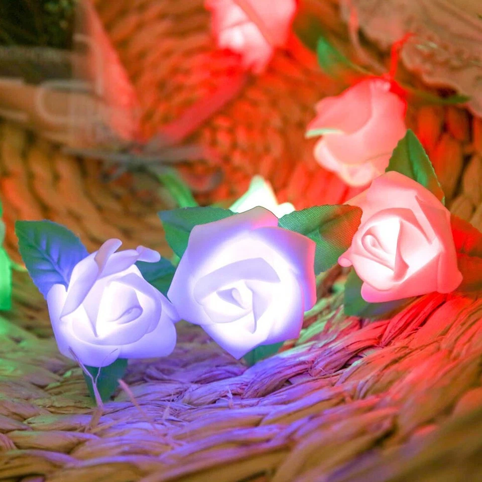 20 LED Rose Flower Lights String Fairy Wedding Christmas Party Garden Decoration - Image 3 of 4