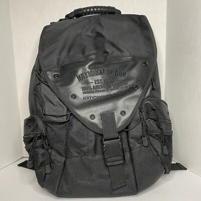 Army National Guard Black Tactical Backpack Computer Laptop Bag Leather 
