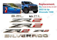 7PCS Chrome Red Fender Rear Grill ZR2 6.2L Silverado Emblems 2022+Silverado 1500