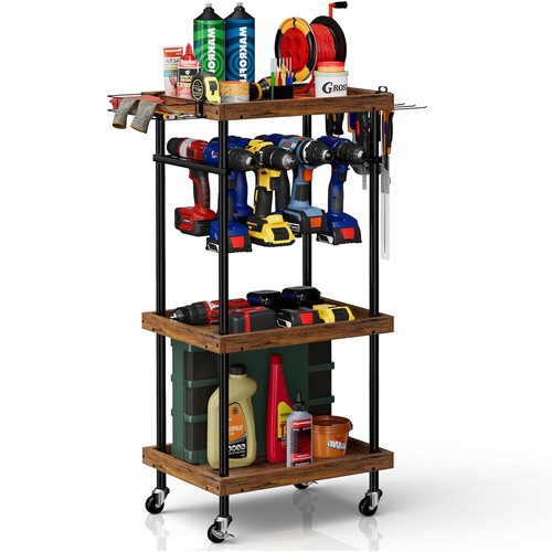 Heavy Duty Rolling Power Tool Organizer Cart on Wheels w/Drill Holder ...