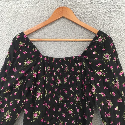 Camicia top Vero Moda tagliata manica gonfia donna M nero floreale smock posteriore boho - Foto 9 di 11