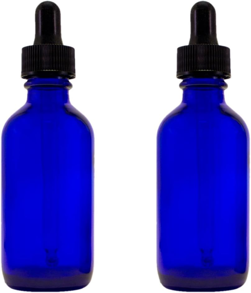 - Pack of 2 - Cobalt Blue Glass Bottle 2Oz with Glass Dropper