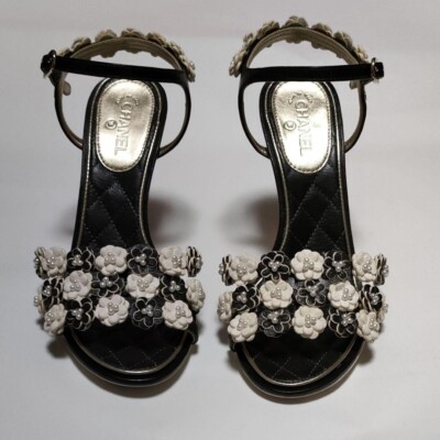 CHANEL Camellia Pearl Heel Sandals Mules Pumps Shoes Women
