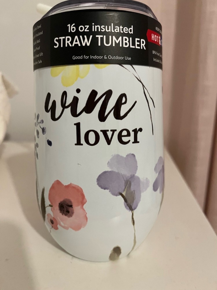 Tumbler Straw Wine Lover Theme Stainless Steel Tumbler  New With Tag Tailgate