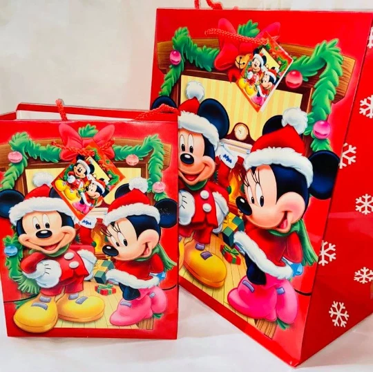 Disney Mickey Mouse Christmas Snowglobe Glitter Gift Bags/ Set Of