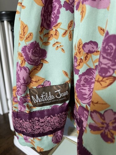 Matilda Jane Secret Fields Lilac Bouquet Floral Wrap Top Ruffle Ribbon Trim Sz 6 - Picture 9 of 12