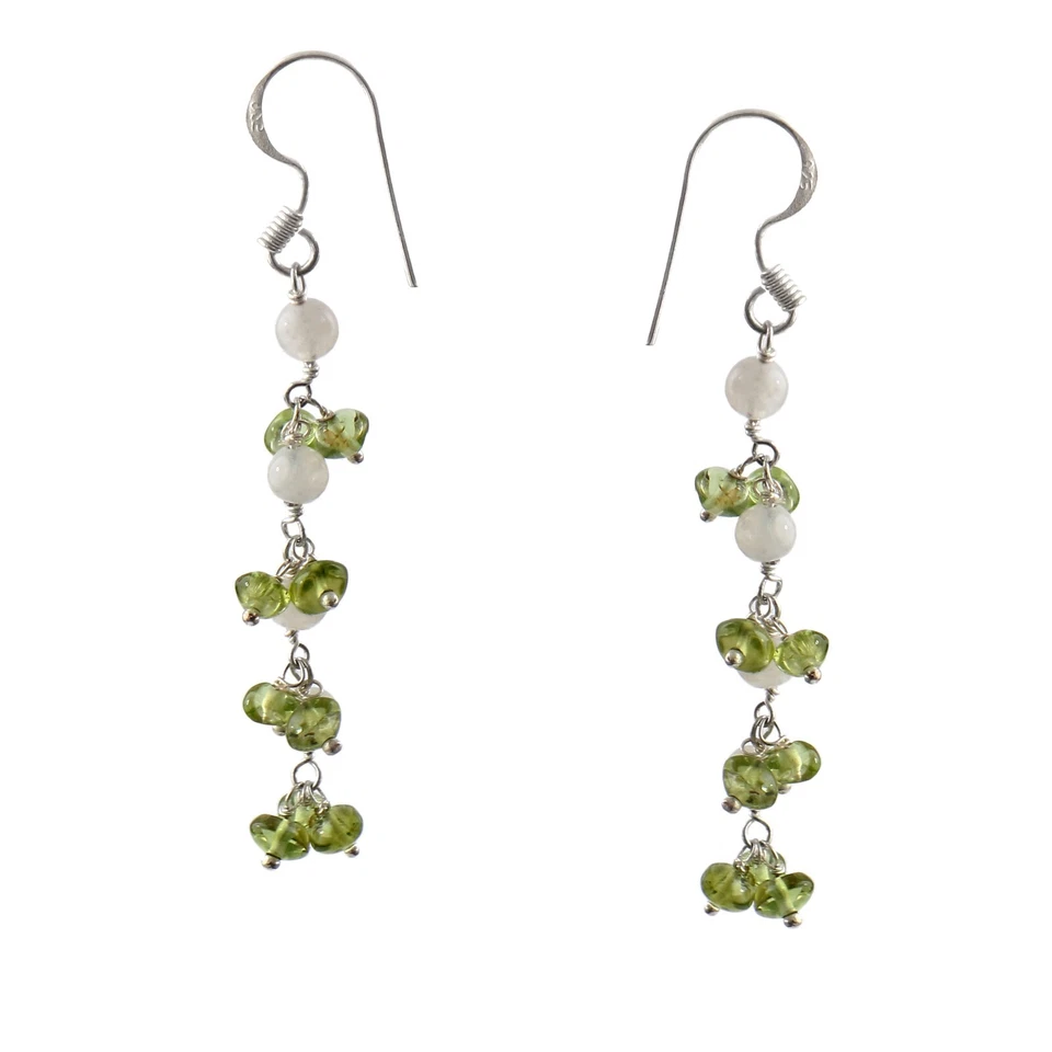 925 Sterlingsilber Natürlich Mondstein Mit Peridot Perlen Lang Ohrring Geschenk - Bild 3 von 4