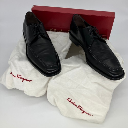 SALVATORE FERRAGAMO Zapatos Para Hombres 7 Cuero Negro Delirio Vestido Caja Italia 0277363 - Imagen 8 de 18