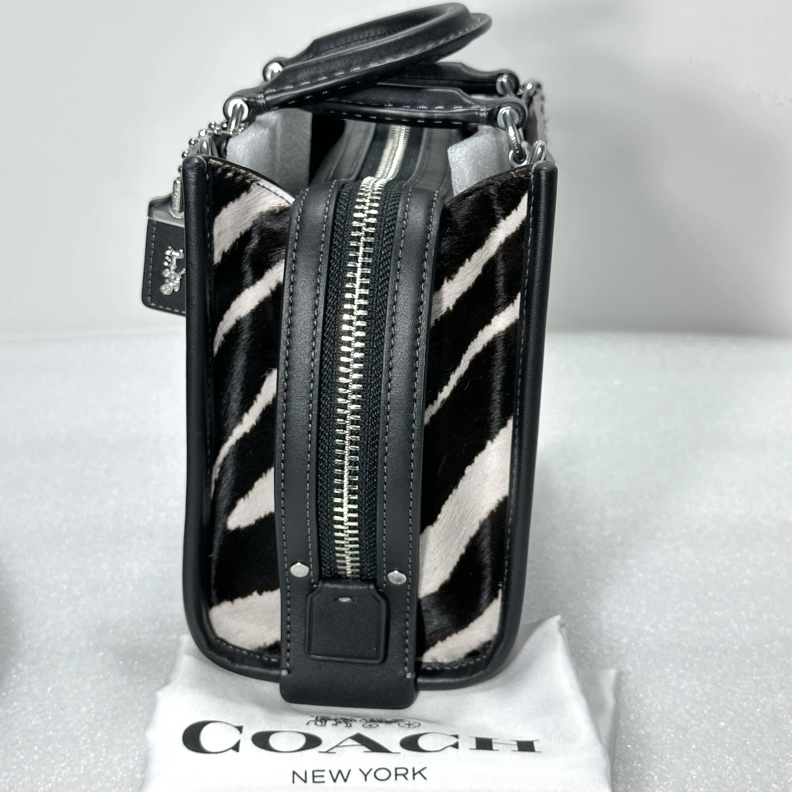 Coach Rogue 20 manico superiore zebrato pelo di vitello stampa animalier nuovo con etichetta cm564